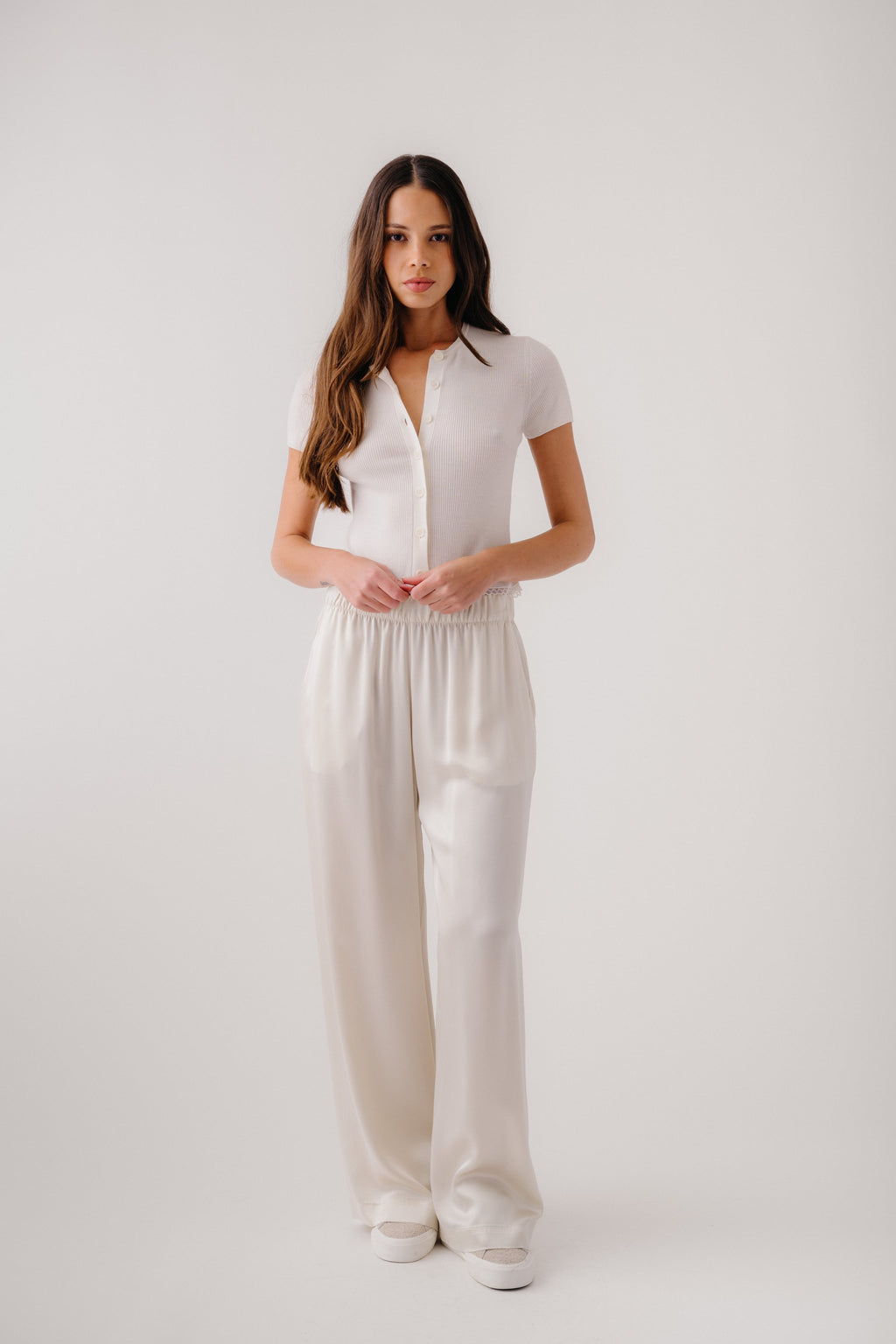 ADELAIDE SLIM CARDIGAN W/ LACE | GARDENIA